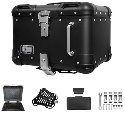 Schwarz/Weiß Top Case Universal Für Motorrad Mit Sicherheitsschloss, 40L/45L Topcase Motorrad Mit Träger, Motorrad -Trunk Mit Rückenlehne, Widerstand Gegen Druck Langlebig Für Roller, Motorrad(Black,4