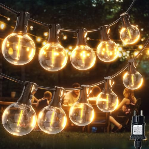 FIBRAVE Lichterkette Außen Led Strom Outdoor 30M Aussen Innen Beleuchtung 100ft G40 Glühbirnen Garten Balkon Pavillon Lichterketten Terrasse Party IP65 Wetterfest Gartenbeleuchtung