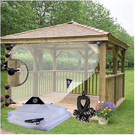 AGLZWY Outdoor Plane mit Ösen, Pergola-Seitenwände wasserdichte Transparente Kunststoffvorhänge Reißfestigkeit für Gärten, Pavillons, Patios, Terrassen(7'x13'(2x4m))