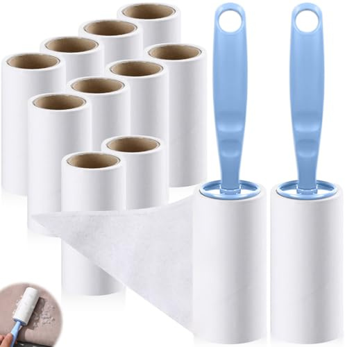 Extra Sticky Lint Roller, Extra Klebrige Fusselrolle, 2 Abroller 10 Rollen Fusselrolle Fusselentferner Tierhaar, Fusselroller für Kleidung Haare Katzenhaare Hund