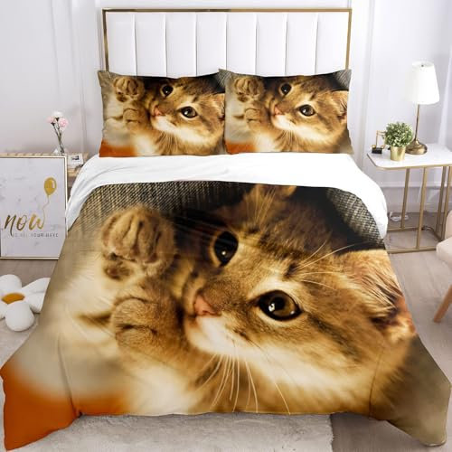 CHCHNXY Bettwäsche 135x200,Katze Flauschige Weich Microfaser Bettbezug Mit Reißverschluss,Für Kinder Jungen Mädchen Junge Bettwäsche-Sets(1*Kissenbezug 80x80cm