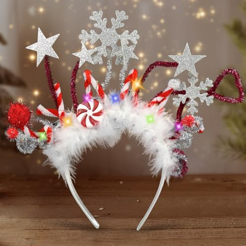 Giugio Serre-tête lumineux à LED, bandeau de sapin de Noël, bandeau de Noël lumineux, accessoire de cheveux de Noël pour enfants et adultes, accessoires de fête de Noël