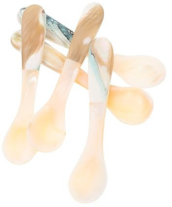 GLEAVI 5 piezas Cucharas Multifuncionales de Nácar para Postres y Café Cucharillas Mango Verde para Yogur Helado y Pasteles Restaurantes y