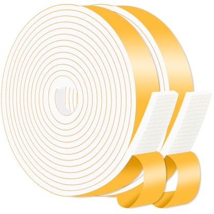 Striscia di guarnizione per porta, paraspifferi in schiuma, nastro autoadesivo per isolamento su telai di porte, finestre, condizionatori d'aria (bianco, 25 mm x 6 mm x 8 m)