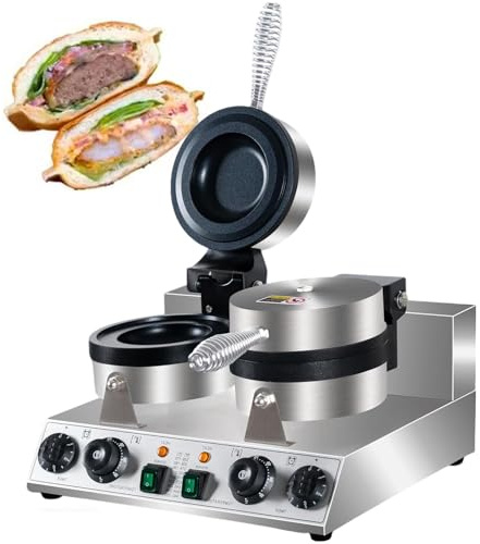 vnmudzeo Pressa Elettrica per Hamburger E Sandwich al Gelato da 1600 W, Pressa A Doppia Testa da 100 Mm, Regolazione 50-300 °C, Timer da 0 A 5 Minuti