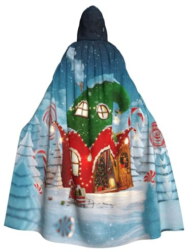YQxwJL Mantello da donna con cappuccio con stampa casa elfi, mantello invernale caldo mantello lungo mantello cosplay costumi in maschera