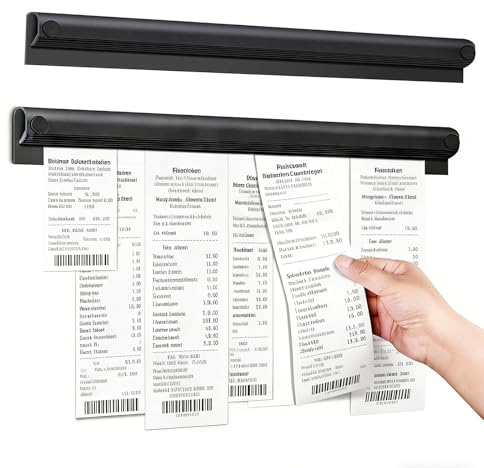 2 Stück Bonleiste Gastronomie Bonhalter,Selbstklebende Aluminium Klemmleiste Papier 30 cm,Zettelhalter für Küche Esszimmer BüRo Café Kneipe,Schwarz