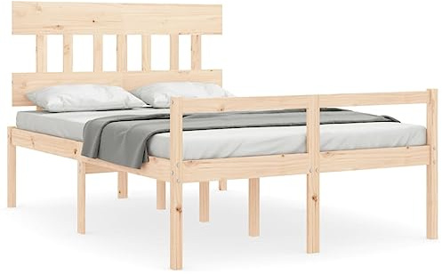 pokgdf Massivholz Bett mit Sitzhöhe 45 cm Seniorenbett aus Massivholz mit Kopfteil und Fußteil für komfortablen Stauraum