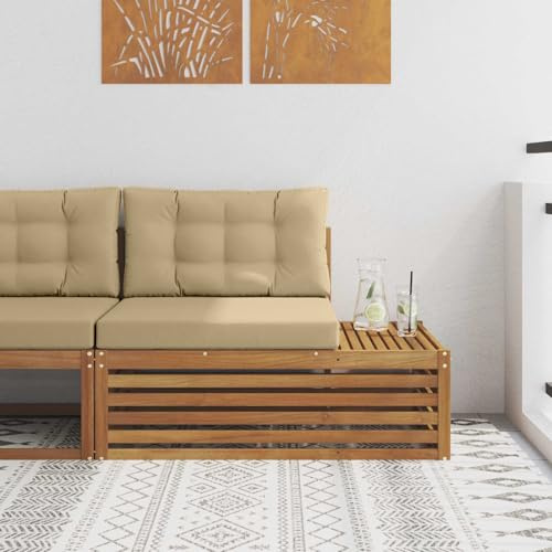 Cartvyn Outdoor Endsofa 3-teilig Natur Beige Akazienholz wetterfest modular für Garten Terrasse Balkon Lounge Möbel Sitzgruppe mit Polstern
