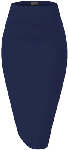 Hybrid & Company Women's Premium Nylon Ponte Stretch High Waist Pencil Suit Skirt Below Knee KSK45002 1073T Navy L