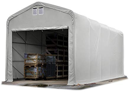 TOOLPORT Lagerzelt 5x10 m Zelthalle Unterstand / 4m Seitenhöhe feuersichere PRIMEtex PVC Plane 2300 N grau