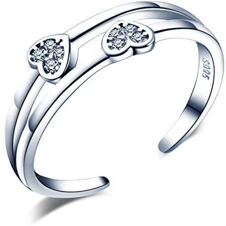 Unendlich U Fashion Herzen 925 Sterling Silber Zirkonia Doppel Bände Offener Ring Verlobungsring Trauring Verstellbar Größe 49 bis 56, Silber