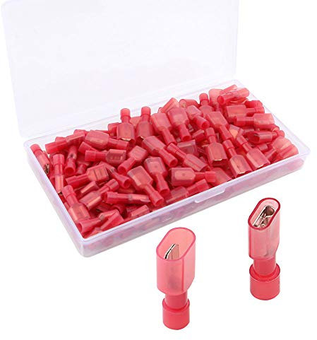 QitinDasen 80Pcs Conector de Cable Completamente Aislado, Macho & Hembra Alambre Crimp Terminal Nylon Rápido Conectores Desconecta Cableado Pala Set (10A / 22-16 AWG, 40 Pares Rojo)