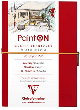Clairefontaine 975181C Skizzenheft mit Fadenbindung Paint'On (32 Blatt, 250g) 1 Stück weiß