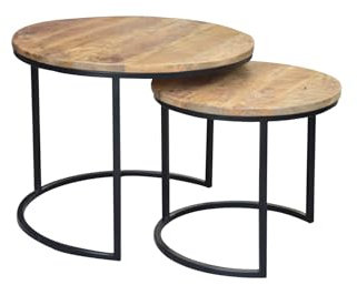 invicta INTERIOR Retro 2er-Set Beistelltische Elements 56cm Mangoholz Massivholz Satztische Wohnzimmertische