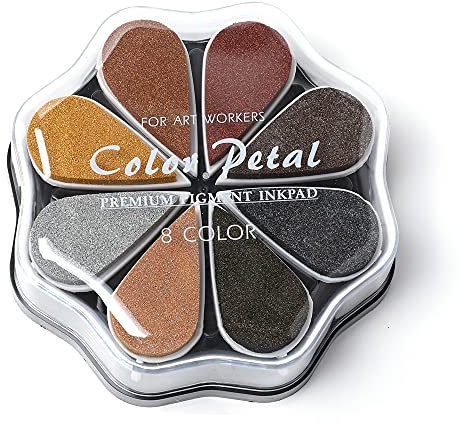 8 Farben Stempelkissen Set, Fingerabdruck Stempelkissen Kinder, Bunt Abwaschbar Tinte Stamp Pad für Scrapbook Papier Handwerk Stoff Malerei DIY Geburtstag Geschenk, Blütenblattform, 1034