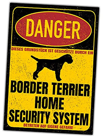 Border Terrier Dog Schild Danger Security System Türschild Hundeschild Warnschild Sicherheitsschild Hund Privatgrundstück Hundewarnung Warnung vor dem Hund