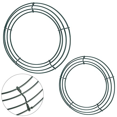 2Pack 16Inch/14Inch Green Christmas Wire Wreath Rings Round Metal Wreath Frame Making Ring Wire Wreath Form Flower Wreath Frames for DIY Floral Crafts Xmas Door/Wall Decor Wreath Making Supplies
