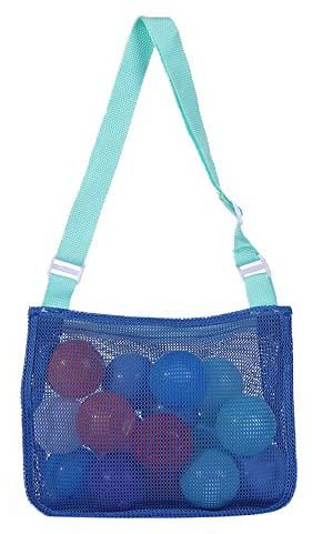 Uttpll Colorful Mesh Beach Bag Adjustable Kids Quick Dry Net Tote for Seashell Collecting Beach Sand Toy Totes Swimming Accessories for Boys and Girls Navy Blue&Lake Blue One Size