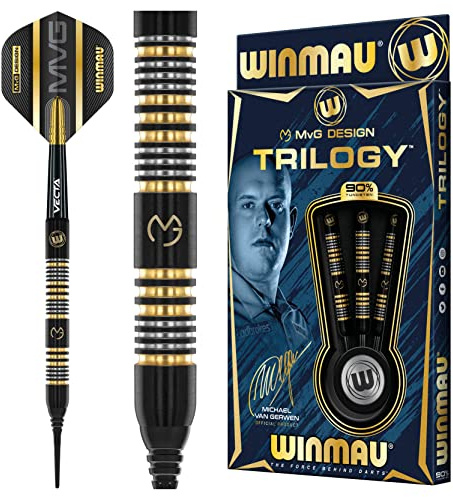 WINMAU Michael Van Gerwen MvG Trilogy 23.5 Gram Professionell Mjukt Tips Volfram Dart Set med dartflygs och stjälkar