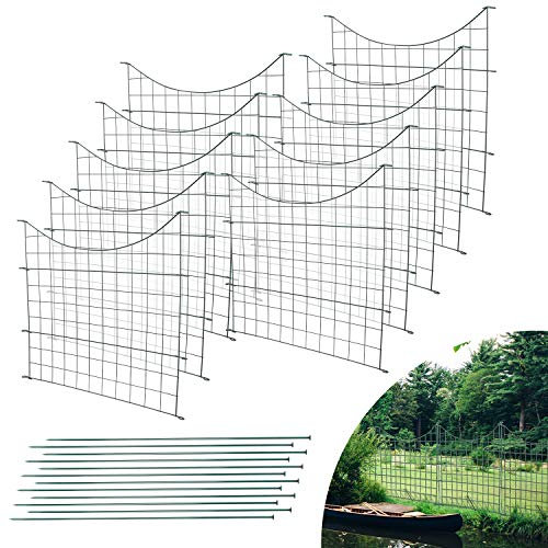 Tubiaz Teichzaun Gartenzaun, 10 Stück Gartenzäune Dekorative Metall 22 Zaunelemente- 10 Zaunelemente 12 Befestigungsstäbe, Länge 7,5 m Zaun für den Garten, Zaun für Hunde (Unterbogen, Grün)