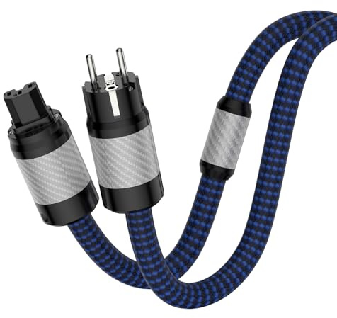 HiFi Netzkabel High-End 4N OFC Stromkabel C15 3 Polig Stecker aus Kohlefaser Hochwertiger Nylon geflochtener Schlauch Netzkabel für Subwoofer, Verstärker, DAC/DVD HiFi-Geräte (3M/9.9FT)