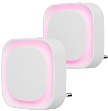 YUNLEX 2 uds Luz rosa nocturna LED, dimmable, enchufe, sensor luz | Luz rosa suave, 0,5W, ambiente romántico y acogedor. Luz indirecta sin reflejos. Ideal niñas, dormitorio, tocador, baño.