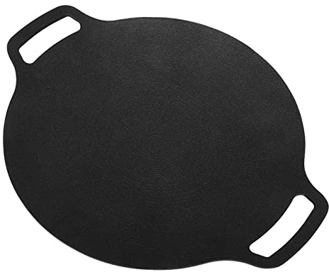OQHAIR BBQ-Grillpfanne im koreanischen Stil, schnelles, gleichmäßiges Kochen, koreanische runde Bratpfanne aus Aluminiumlegierung für Würste zum Camping (33 cm)