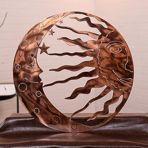 BBTISG Sonne und Mond Wandkunst Metall Wanddekoration, 30 x 30 cm Metall Sonne Gesicht und Mond Wandkunst Dekor Aufhängen für Zuhause, Wohnzimmer, Schlafzimmer (Braun)