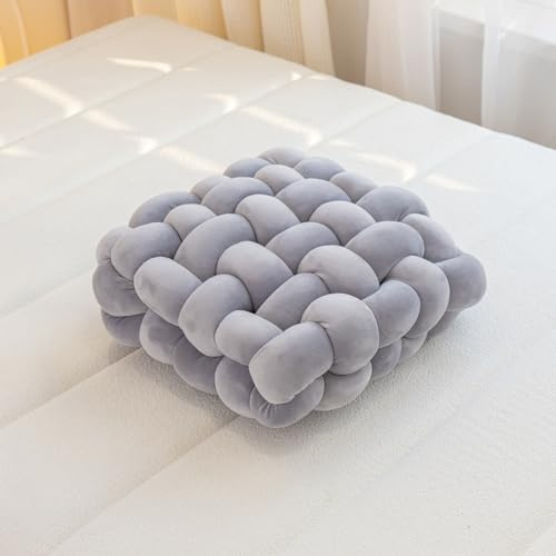VanderHOME Gepolstertes Sitzkissen,knotenkissen, Geknotetes Kissen, Knot Kopfkissen, Plüsch Kissen Weiche,Stuhlpolster/Matratzenkissen für Stühle S-Hellgrau