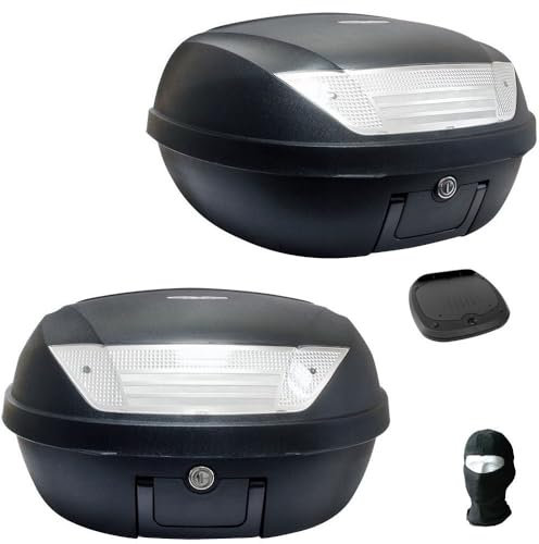 KOMPATIBEL MIT Peugeot CITYSTAR 200i Koffer TOPCASE 52 LT SCHWARZ + Platte + Griff FÜR Motorrad-Scooter-GEPÄCKTRÄGER FÜR 2 UNIVERSAL-SIFAM-Integral-Jet-MODULARE HELME
