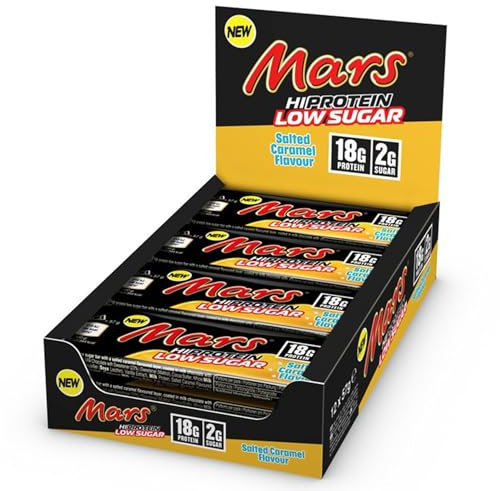 Mars - Salted Caramel Low Sugar Chocolate Hi Protein Bars | 12 x 57g Pack, Only 2g of Sugar per bar, High Protein Energy Snack, 18g Protein