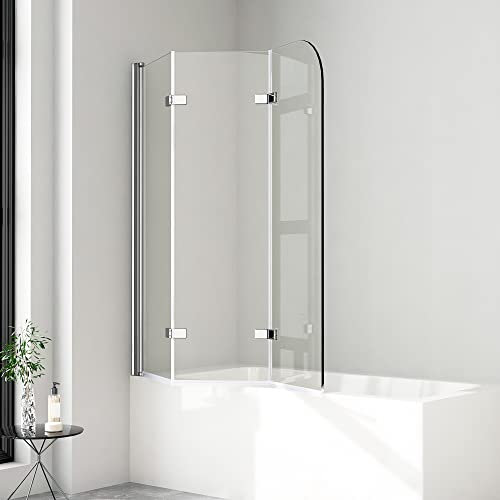 Duschwand für Badewanne, Duschwand 140x140cm 3-teilig faltbar Duschtrennwand für Badewanne Duschabtrennung Badewanne, Badewannenaufsatz 6mm ESG Sicherheitsglas