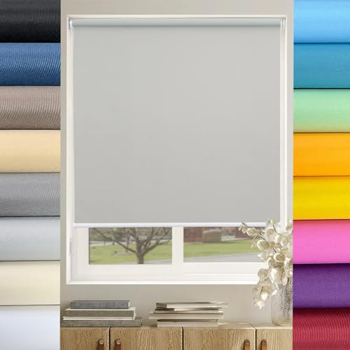 Rollo Klemmfix ohne Bohren 115 x 230 cm Einfache Installation ohne Bohren, Rollos für Fenster und Türen mit Klämmträger, für Fenster & Tür, Hellgrau