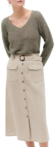 Caroll Jupe en Lin mi-Longue Taupe 40