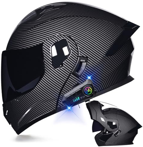 Motorcycle Bluetooth Modular Helmet DOT Approved Dual Visor Full Face Flip up Integrated Motorcycle Helmets Double Visor Helmet Built-in Dual Speaker Microphone Waterproof Adults Men Women M-XXL(C,L=(