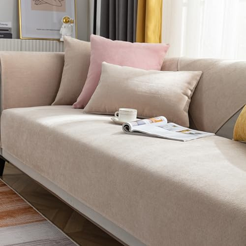 ZCXRYFL Nordic-Sofa üBerzug L/U-Form Ecksofa Couchbezug 1 2 3 4 Sitzer-Chenille-rutschfest-Couch/Sofa üBerwurf Decke FüR Leder/Holz/Stoff Sofa Balkon Decken FüR Cat Kratzfeste(110X240cm,Beige)