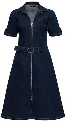 Queen Kerosin Damen Jeanskleid Swing Kleid A-Linien Kleid Rockabella 1950s Vintage Retro Rock'n'roll Denim Rockabilly
