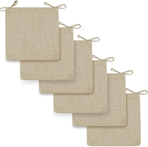 2/4/6er Set Sitzkissen Stuhl Waschbares Stuhlkissen mit Bindeband 40x40/45x45/50x50cm Rutschfestes Sitzpolster halbrund geeignet for Gartenstuhl, Esszimmerstuhl oder Bürostuhl(Khaki,6pcs:50x50x5cm)
