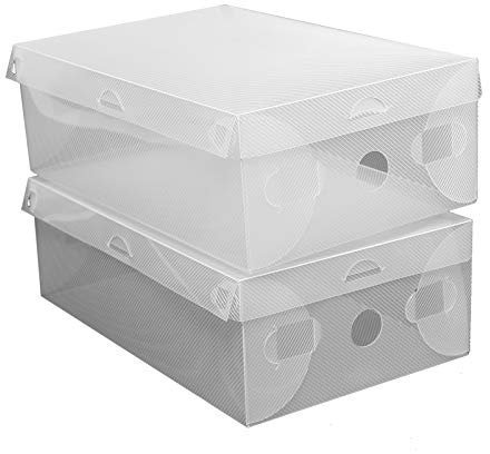 HUSPOO 20 Stück Schuhboxen, Schuhbox Stapelbar Schuh Aufbewahrungsbox Plastik Transparent Schuhorganizer Weiß Shoe Box 28 cm x 18 cm x 10 cm