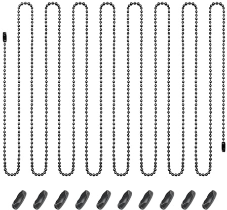 Ceiling Fan Pull Chain Extender, 12Feet 3mm Diameter Beaded Ball Fan Light Extension Pull Chain with 10 Matching Connectors (black)