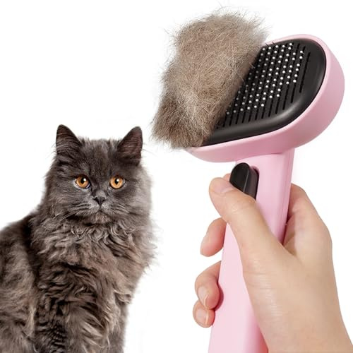 aumuca Brosse chat poils longs & courts avec bouton de libération, Rose