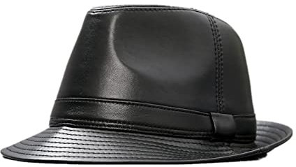 Herren-Lederhut Frühling Herbst Winter Leder Top Hut Herren Outdoor Big Bridr Hut für Laufen, Wandern im Freien(Black,57cm)