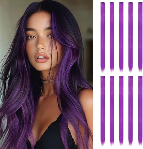 10 estensioni per capello viola, 56 cm, capelli finti lisci con clip, accessori per ragazze (viola)