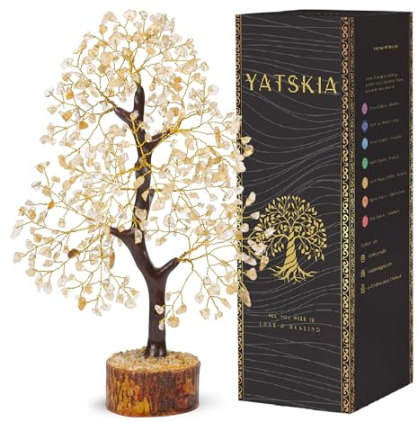 YATSKIA Citrine Crystal Money Tree, Feng Shui Gemstone Tree, Healing Stone for Women, Birthday Gifts, Crystals & Gemstones Living Room Decor