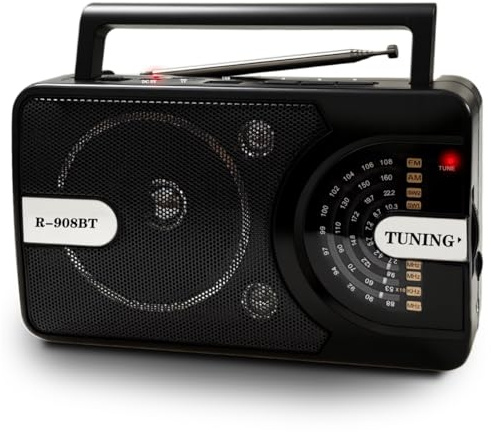 Kleines Radio mit Bluetooth/USB/TF, AM/FM/SW1-2 Kofferradio Transistor mit 1200mAh aufladbar Batterie, 360°-Antenne & Tragegriff. Ideal für Camping, Reisen, Zuhause, Outdoor-Fans & Alltagshörer