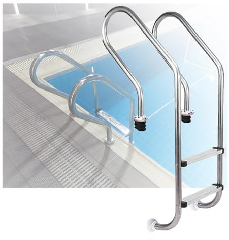 2 Steps Swimming Pool Ladder, Entry and Exit Pool Pedal Ladder,Pool Pedal Step with Curved Armrest for Water Park(Pre-buried,2-Steps1.0mm)