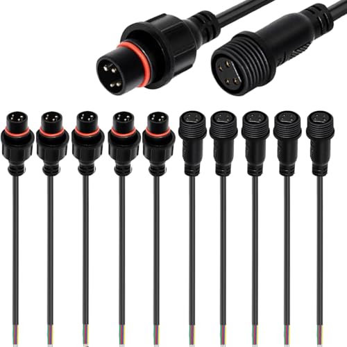 VISSQH 5 Paia 4 pin connettore impermeabile maschio femmina IP67 4 pin Connettore Fili Elettrici Impermeabile,per Cavo da Prolunga 20AWG 20cm,per auto, luci di striscia LED(M16)