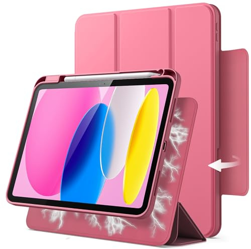 JETech Custodia Magnetica Staccabile per iPad (A16) 11a/10a Generazione (2025/2022) con Portapenne, Cover Trasparente Girevole Rimovibile, Ritratto/Paesaggio Supporto (Rosa)