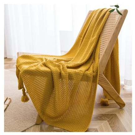 YUSUZH Strickdecke Gestrickte Überwurfdecke for die Couch, grob gestrickte Tagesdecke, gestrickte Überwurfdecke, geprägte Decke FüR Sofa(Yellow,130x170cm)